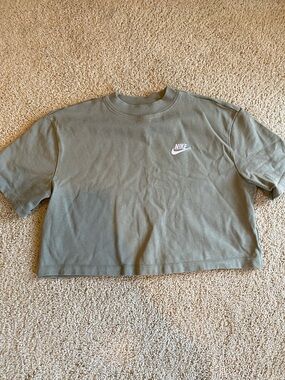 Nike Olive Cropped Crew Tee with White Logo